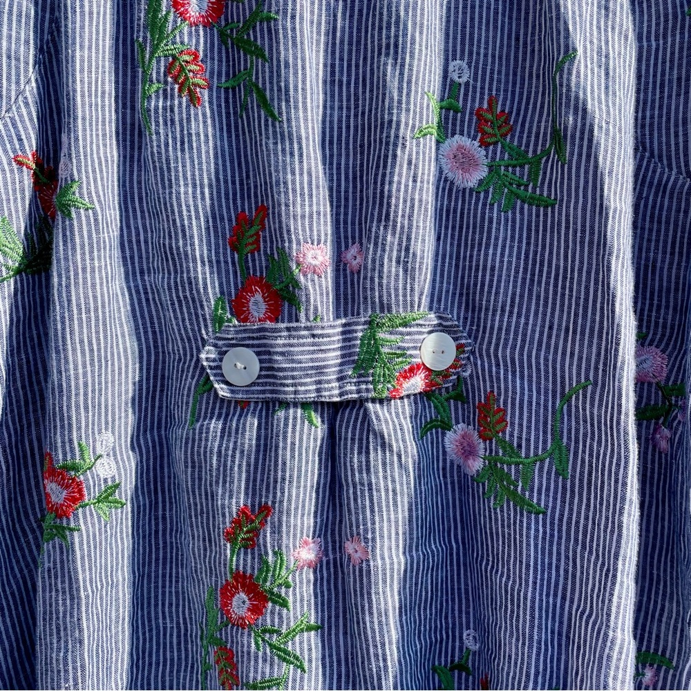 John.Mark linen button down collar loose fit embroidered top - Picture 11 of 12